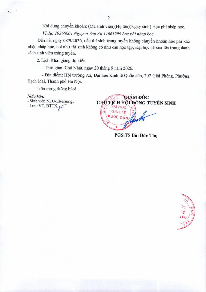 Thông báo trúng tuyển đại học từ xa 2026